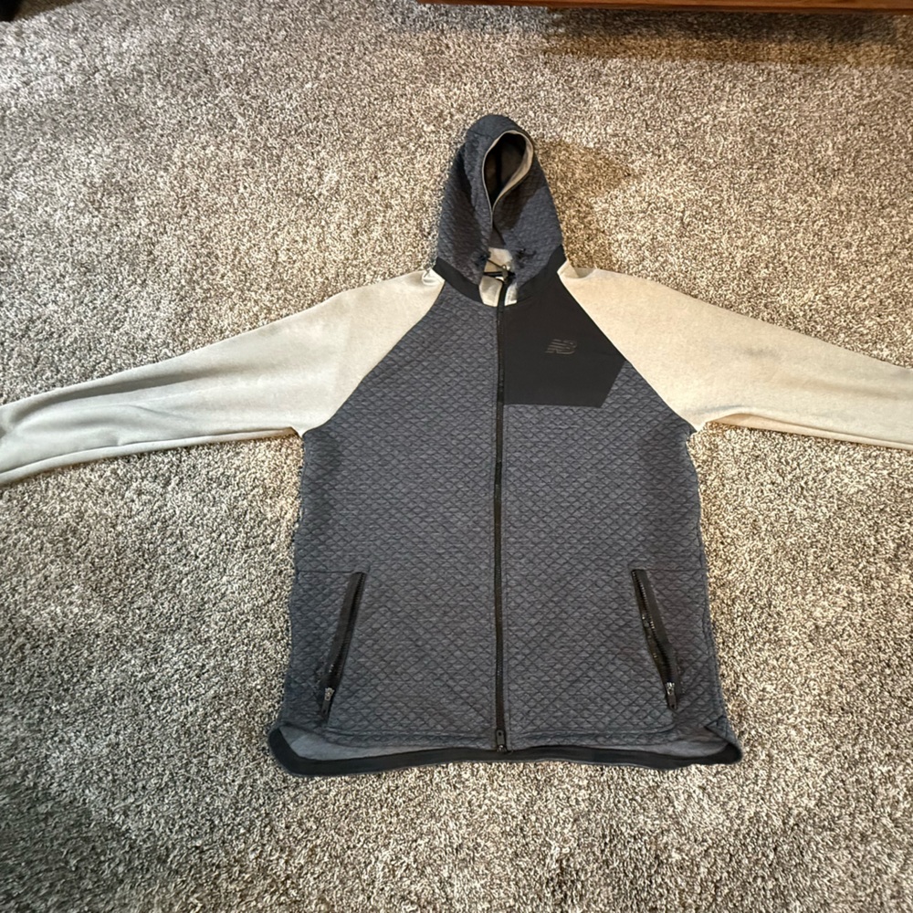 New Balance Quilted Full Zip Hoodie Gray Black Men’s XL Athletic